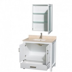36 inch Single Bathroom Vanity in White, No Countertop, No Sink, and Medicine Cabinet