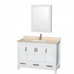 48 inch Single Bathroom Vanity in White, No Countertop, No Sink, and 24 inch Mirror