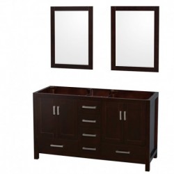 60 inch Double Bathroom Vanity in Espresso, No Countertop, No Sinks, and 24 inch Mirrors