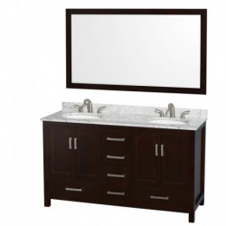 60 inch Double Bathroom Vanity in Espresso, No Countertop, No Sinks, and 24 inch Mirrors