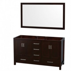 60 inch Double Bathroom Vanity in Espresso, No Countertop, No Sinks, and 58 inch Mirror