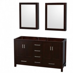 60 inch Double Bathroom Vanity in Espresso, No Countertop, No Sinks, and Medicine Cabinets