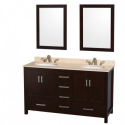 60 inch Double Bathroom Vanity in Espresso, No Countertop, No Sinks, and Medicine Cabinets