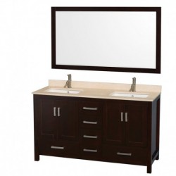 60 inch Double Bathroom Vanity in Espresso, No Countertop, No Sinks, and No Mirror