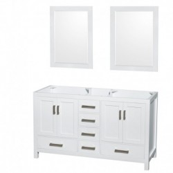 60 inch Double Bathroom Vanity in White, No Countertop, No Sinks, and 24 inch Mirrors
