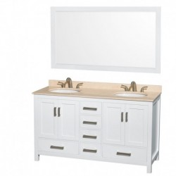 60 inch Double Bathroom Vanity in White, No Countertop, No Sinks, and 24 inch Mirrors