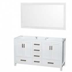 60 inch Double Bathroom Vanity in White, No Countertop, No Sinks, and 58 inch Mirror