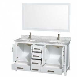60 inch Double Bathroom Vanity in White, No Countertop, No Sinks, and 58 inch Mirror