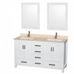 60 inch Double Bathroom Vanity in White, No Countertop, No Sinks, and Medicine Cabinets
