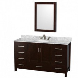 60 inch Single Bathroom Vanity in Espresso, No Countertop, No Sink, and 58 inch Mirror