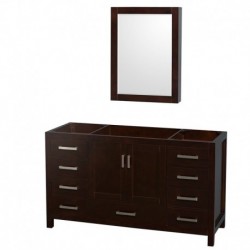 60 inch Single Bathroom Vanity in Espresso, No Countertop, No Sink, and Medicine Cabinet