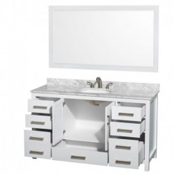 60 inch Single Bathroom Vanity in White, No Countertop, No Sink, and 58 inch Mirror