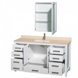60 inch Single Bathroom Vanity in White, No Countertop, No Sink, and Medicine Cabinet