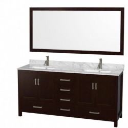 72 inch Double Bathroom Vanity in Espresso, No Countertop, No Sinks, and 24 inch Mirrors