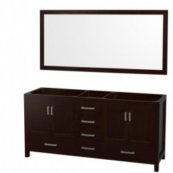72 inch Double Bathroom Vanity in Espresso, No Countertop, No Sinks, and 70 inch Mirror