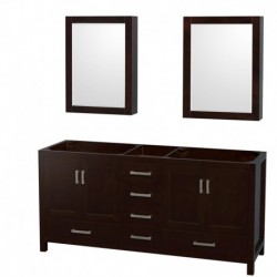 72 inch Double Bathroom Vanity in Espresso, No Countertop, No Sinks, and Medicine Cabinets