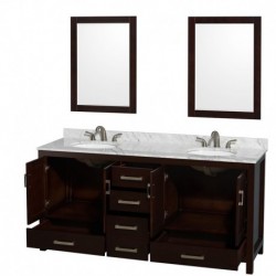 72 inch Double Bathroom Vanity in Espresso, No Countertop, No Sinks, and No Mirror