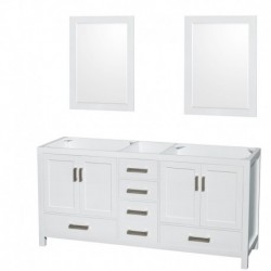 72 inch Double Bathroom Vanity in White, No Countertop, No Sinks, and 24 inch Mirrors