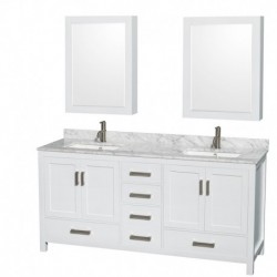 72 inch Double Bathroom Vanity in White, No Countertop, No Sinks, and 24 inch Mirrors
