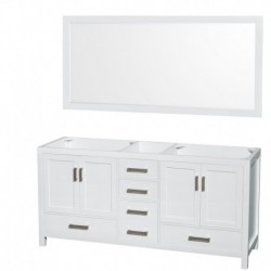 72 inch Double Bathroom Vanity in White, No Countertop, No Sinks, and 70 inch Mirror