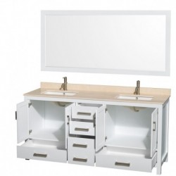 72 inch Double Bathroom Vanity in White, No Countertop, No Sinks, and 70 inch Mirror