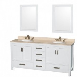 72 inch Double Bathroom Vanity in White, No Countertop, No Sinks, and 70 inch Mirror