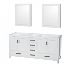 72 inch Double Bathroom Vanity in White, No Countertop, No Sinks, and Medicine Cabinets