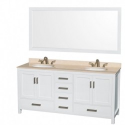 72 inch Double Bathroom Vanity in White, No Countertop, No Sinks, and Medicine Cabinets