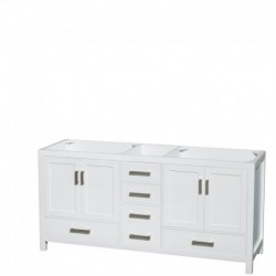 72 inch Double Bathroom Vanity in White, No Countertop, No Sinks, and No Mirror