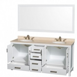 72 inch Double Bathroom Vanity in White, No Countertop, No Sinks, and No Mirror