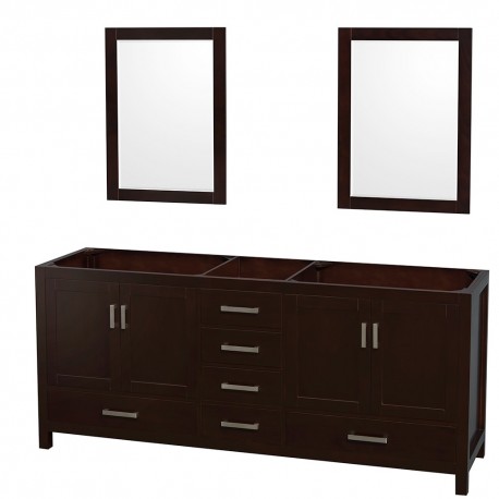 80 inch Double Bathroom Vanity in Espresso, No Countertop, No Sinks, and 24 inch Mirrors