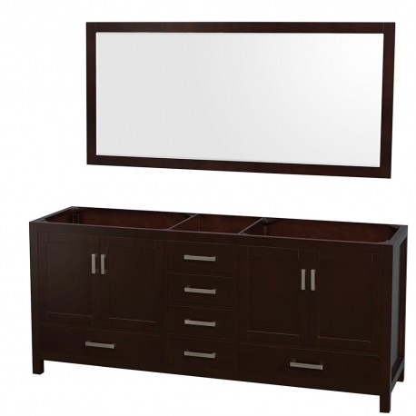 80 inch Double Bathroom Vanity in Espresso, No Countertop, No Sinks, and 70 inch Mirror