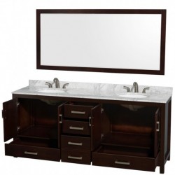 80 inch Double Bathroom Vanity in Espresso, No Countertop, No Sinks, and 70 inch Mirror