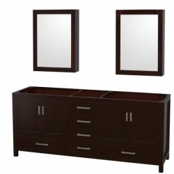 80 inch Double Bathroom Vanity in Espresso, No Countertop, No Sinks, and Medicine Cabinets