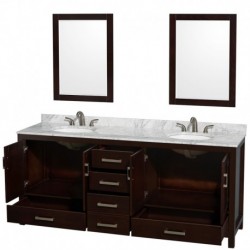 80 inch Double Bathroom Vanity in Espresso, No Countertop, No Sinks, and No Mirror