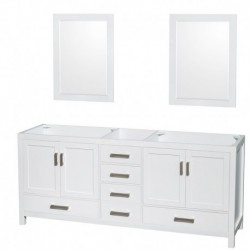 80 inch Double Bathroom Vanity in White, No Countertop, No Sinks, and 24 inch Mirrors