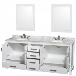 80 inch Double Bathroom Vanity in White, No Countertop, No Sinks, and 24 inch Mirrors