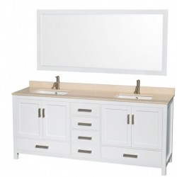80 inch Double Bathroom Vanity in White, No Countertop, No Sinks, and 24 inch Mirrors