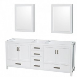 80 inch Double Bathroom Vanity in White, No Countertop, No Sinks, and Medicine Cabinets