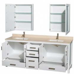 80 inch Double Bathroom Vanity in White, No Countertop, No Sinks, and Medicine Cabinets