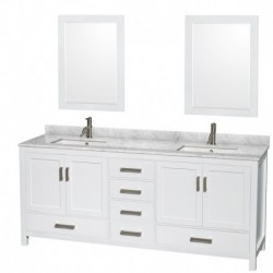 80 inch Double Bathroom Vanity in White, No Countertop, No Sinks, and Medicine Cabinets