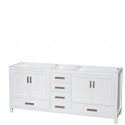 80 inch Double Bathroom Vanity in White, No Countertop, No Sinks, and No Mirror