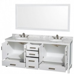 80 inch Double Bathroom Vanity in White, No Countertop, No Sinks, and No Mirror