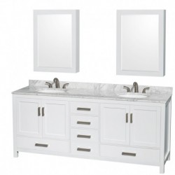 80 inch Double Bathroom Vanity in White, No Countertop, No Sinks, and No Mirror