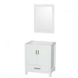 30 inch Single Bathroom Vanity in White, No Countertop, No Sink, and 24 inch Mirror