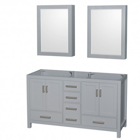 60 inch Double Bathroom Vanity in Gray, No Countertop, No Sinks, and Medicine Cabinets