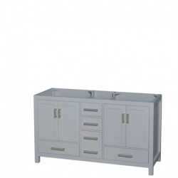 60 inch Double Bathroom Vanity in Gray, No Countertop, No Sinks, and No Mirror