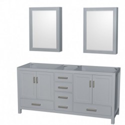 72 inch Double Bathroom Vanity in Gray, No Countertop, No Sink, and Medicine Cabinets