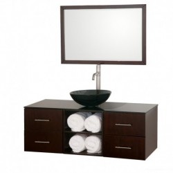 48 inch Single Bathroom Vanity in Espresso, Smoke Glass Countertop, Smoke Glass Sink, and 36 inch Mirror