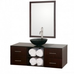 48 inch Single Bathroom Vanity in Espresso, Smoke Glass Countertop, Smoke Glass Sink, and 36 inch Mirror